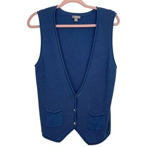 J.Jill Blue Blue Size MP Cotton Waffle Knit Button Down Deep V Neck Vest.